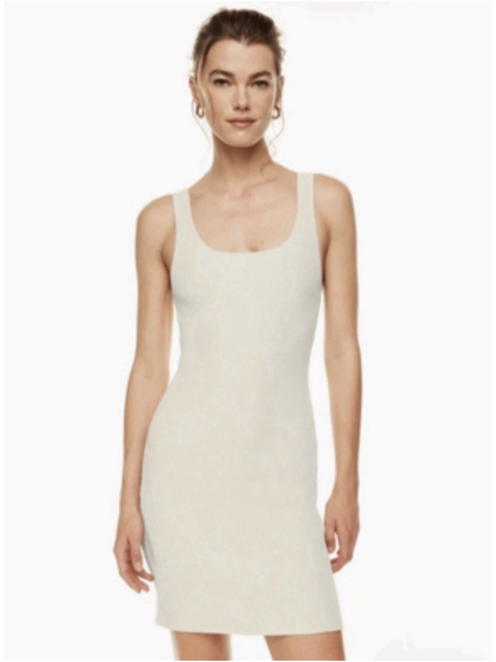 Aritzia Babaton Square Neck Mini Dress Small Beige Ribbed Sculpt Knit Bodycon